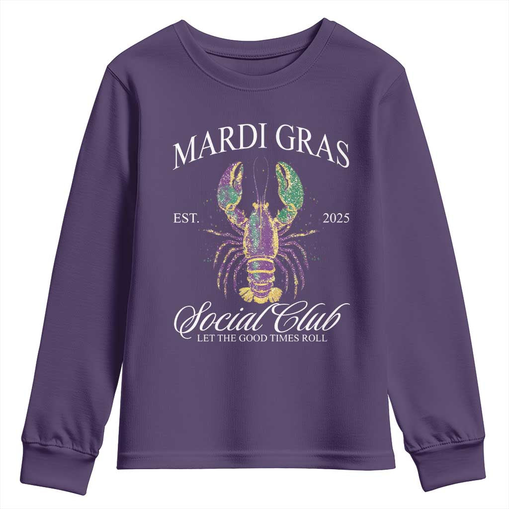Mardi Gras Youth Sweatshirt The Carnival Social Club Louisiana Crawfish Glitter Print TS10 Purple Print Your Wear