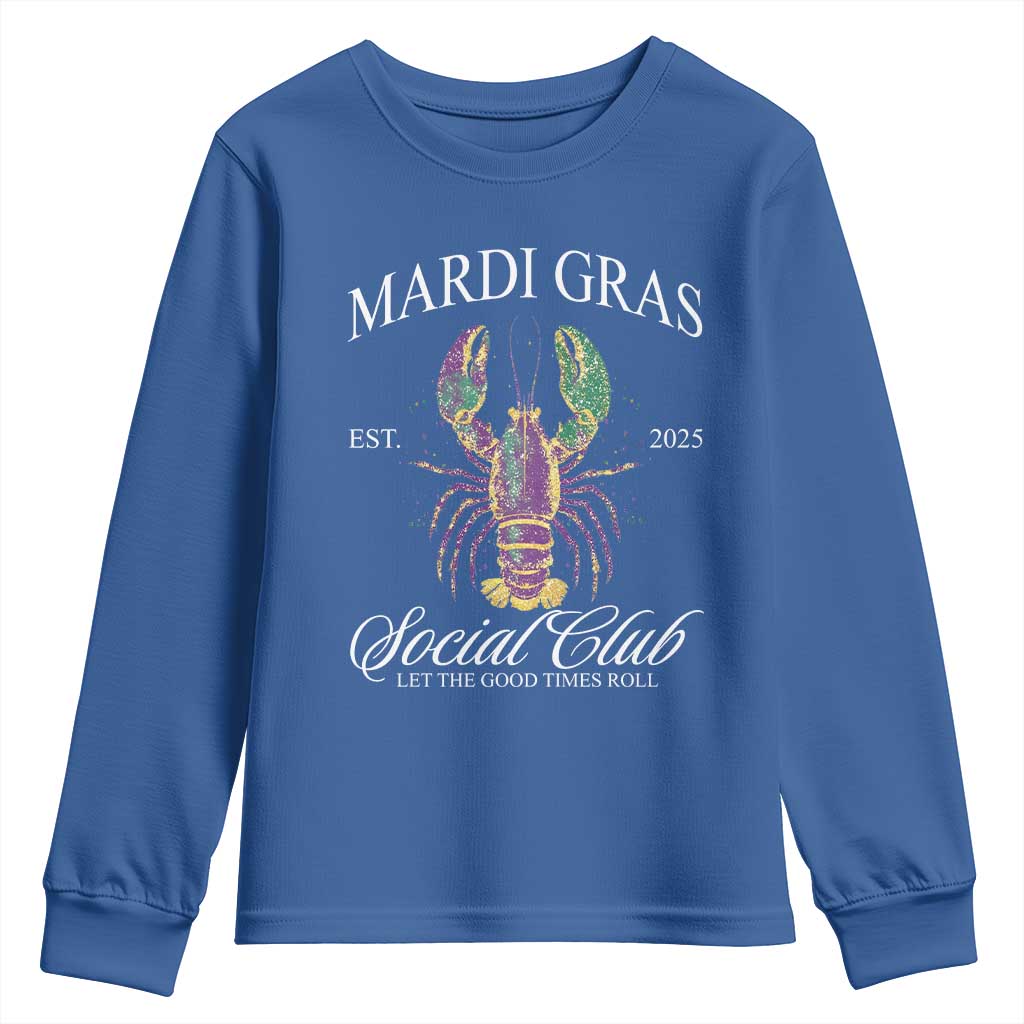 Mardi Gras Youth Sweatshirt The Carnival Social Club Louisiana Crawfish Glitter Print TS10 Royal Blue Print Your Wear