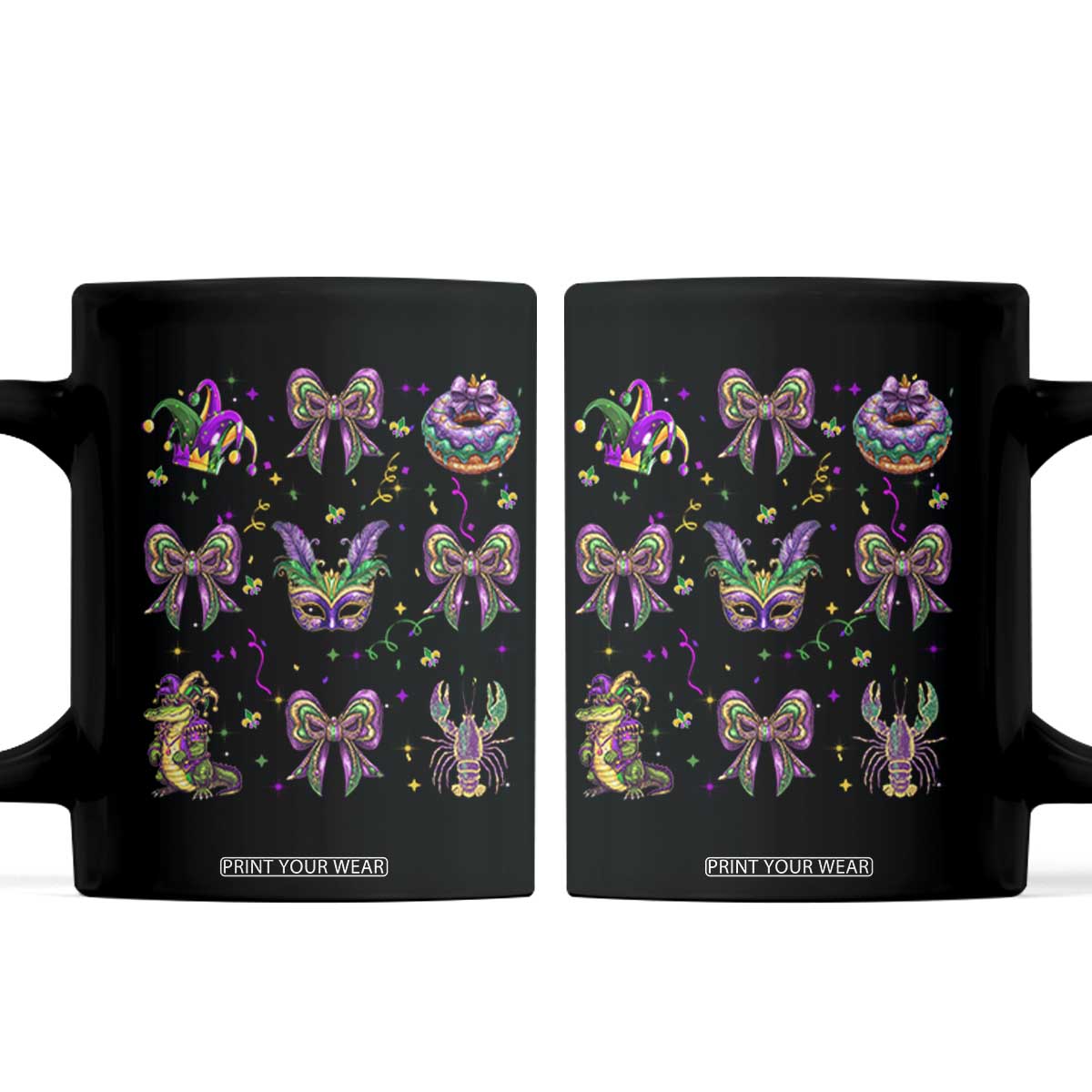 Mardi Gras Coquette Coffee Mug Glitter Print Louisiana New Orleans Party Custume Beads TS10 Black Print Your Wear