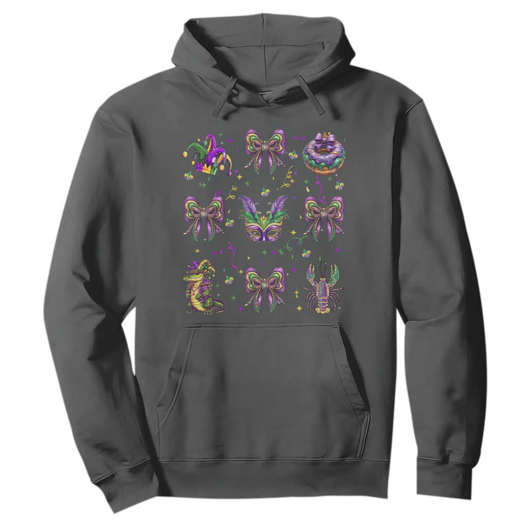 Mardi Gras Coquette Hoodie Glitter Print Louisiana New Orleans Party Custume Beads TS10 Dark Heather Print Your Wear