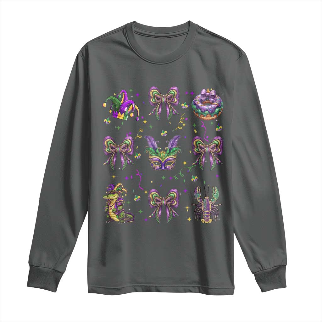 Mardi Gras Coquette Long Sleeve Shirt Glitter Print Louisiana New Orleans Party Custume Beads TS10 Dark Heather Print Your Wear