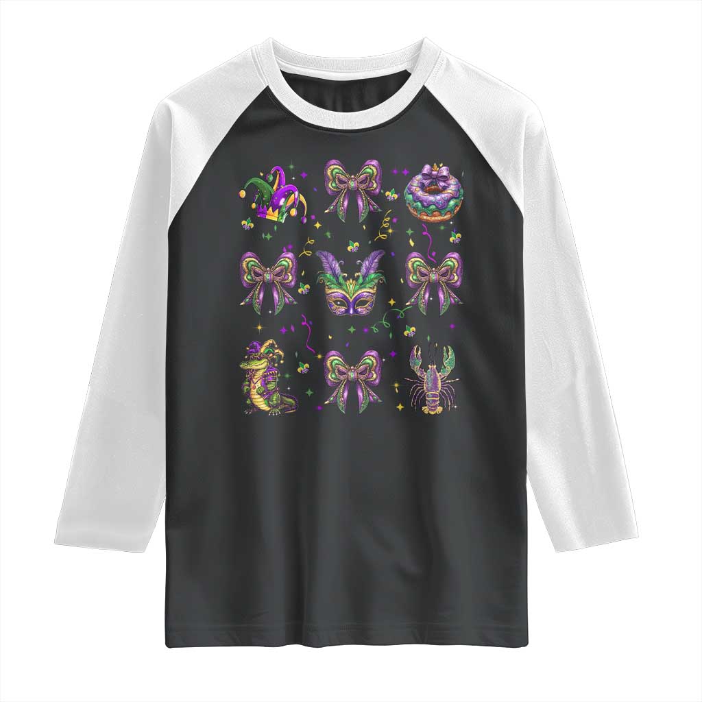 Mardi Gras Coquette Raglan Shirt Glitter Print Louisiana New Orleans Party Custume Beads TS10 Black White Print Your Wear