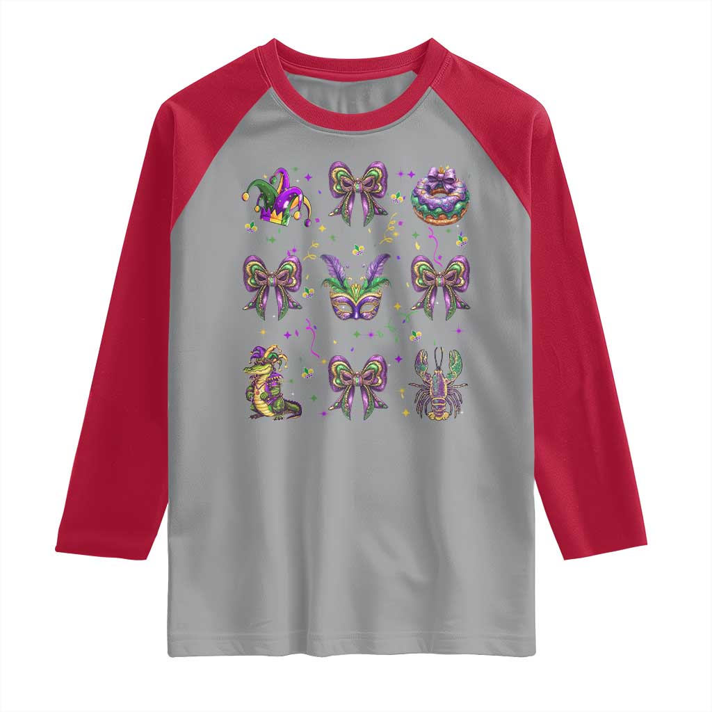 Mardi Gras Coquette Raglan Shirt Glitter Print Louisiana New Orleans Party Custume Beads TS10 Sport Gray Red Print Your Wear