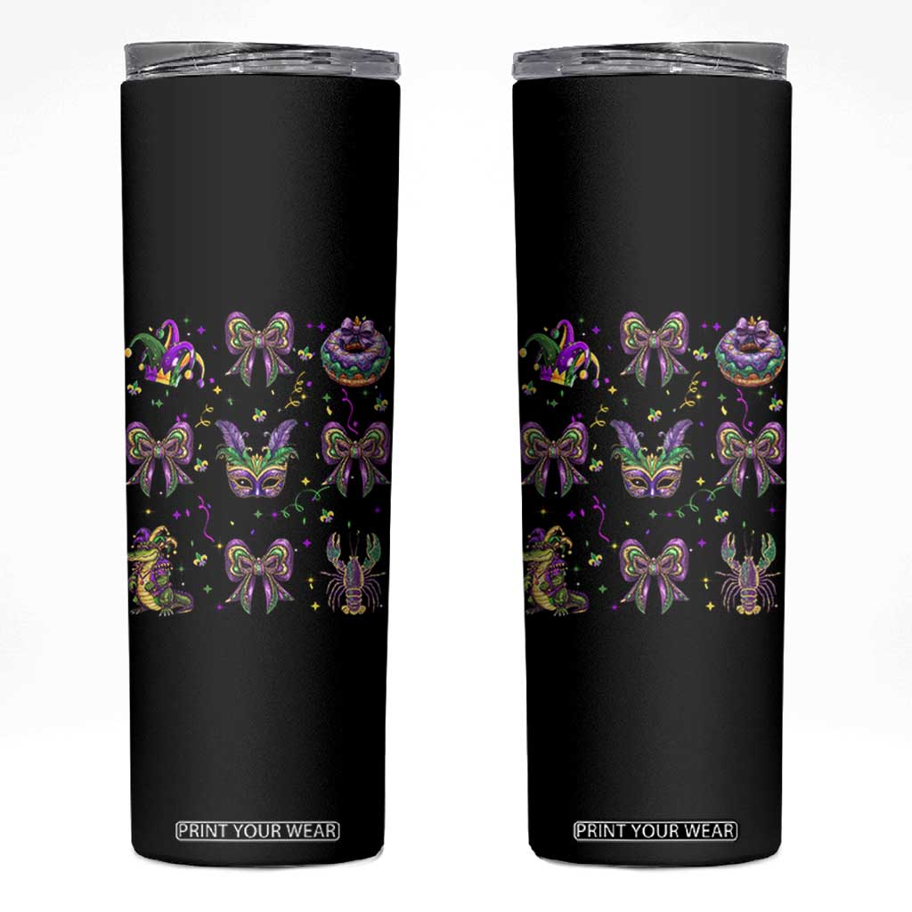 Mardi Gras Coquette Skinny Tumbler Glitter Print Louisiana New Orleans Party Custume Beads TS10 Black Print Your Wear