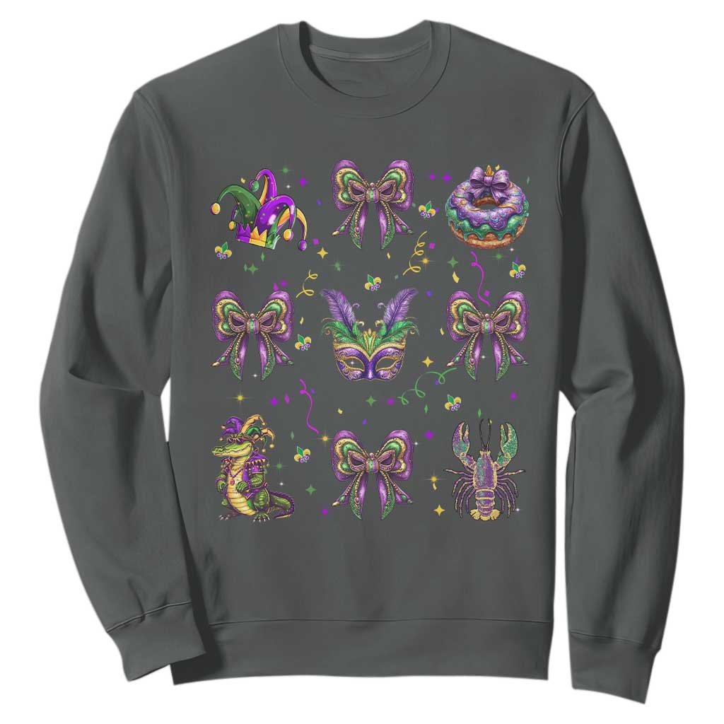 Mardi Gras Coquette Sweatshirt Glitter Print Louisiana New Orleans Party Custume Beads TS10 Dark Heather Print Your Wear