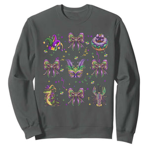 Mardi Gras Coquette Sweatshirt Glitter Print Louisiana New Orleans Party Custume Beads TS10 Dark Heather Print Your Wear