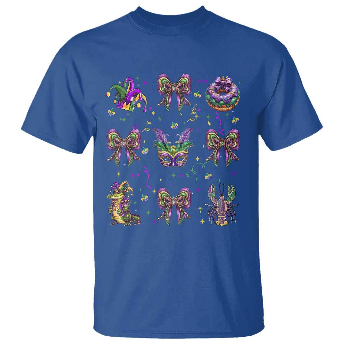 Mardi Gras Coquette T Shirt Glitter Print Louisiana New Orleans Party Custume Beads TS10 Royal Blue Print Your Wear