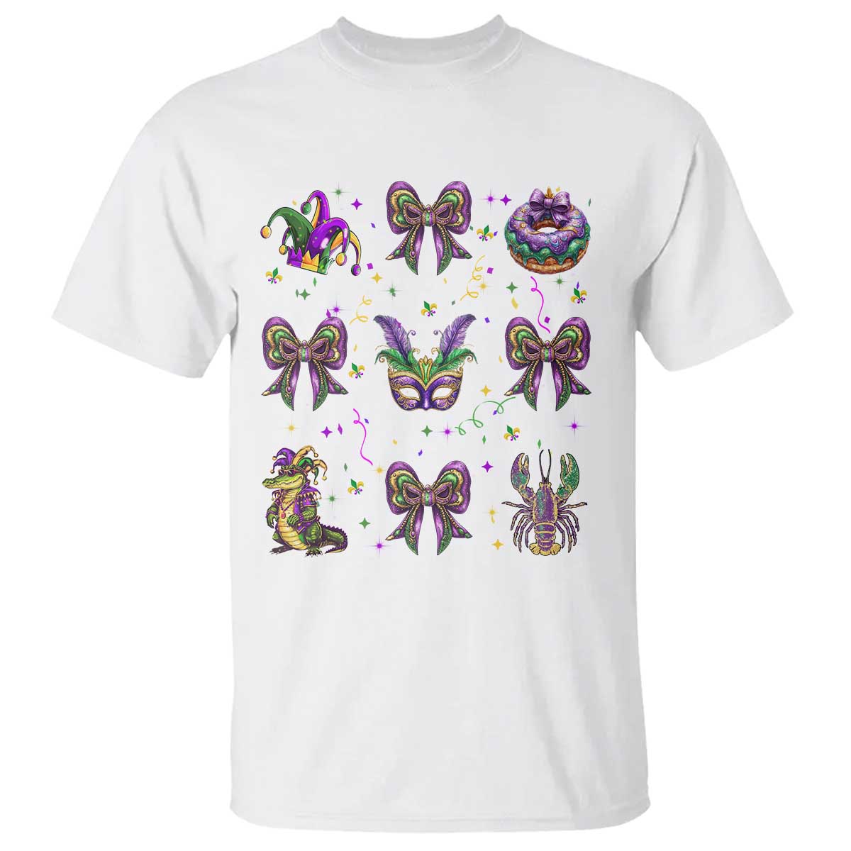 Mardi Gras Coquette T Shirt Glitter Print Louisiana New Orleans Party Custume Beads TS10 White Print Your Wear