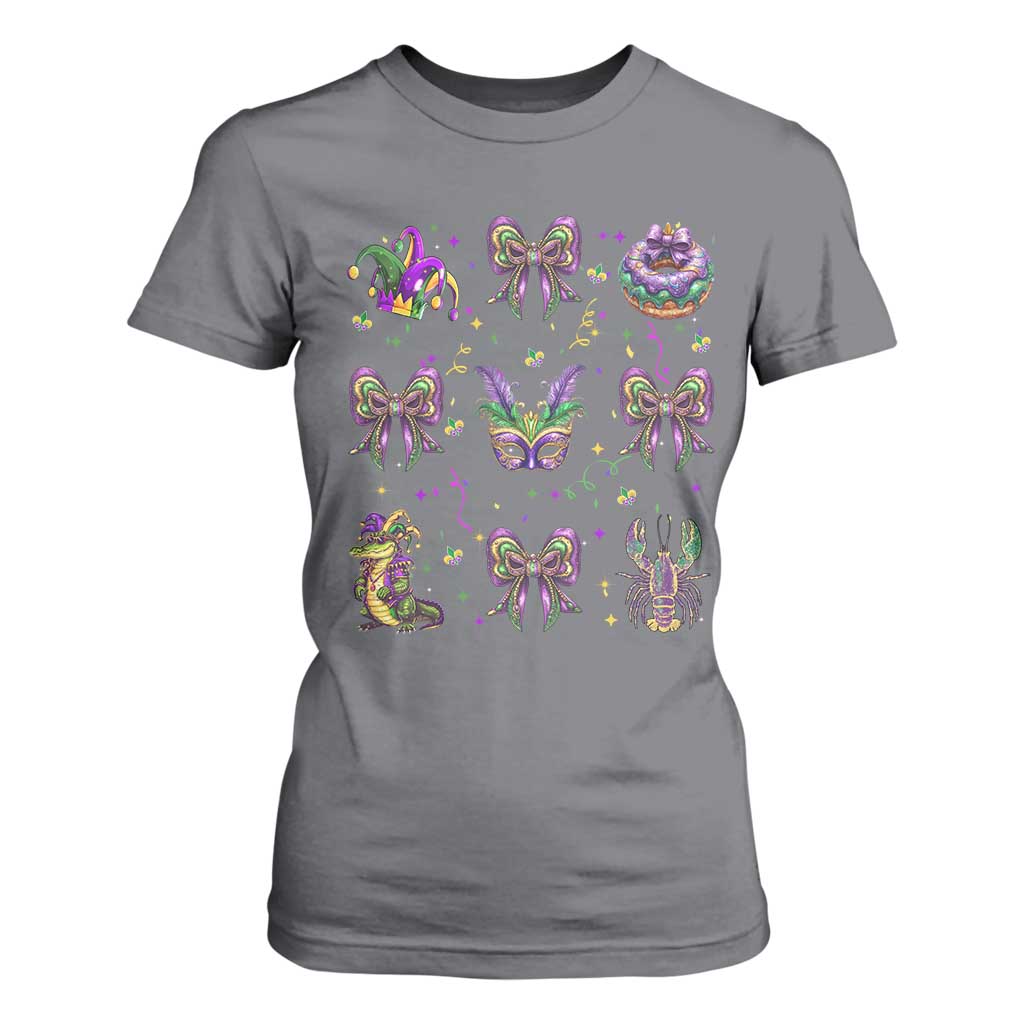 Mardi Gras Coquette T Shirt For Women Glitter Print Louisiana New Orleans Party Custume Beads TS10 Charcoal Print Your Wear