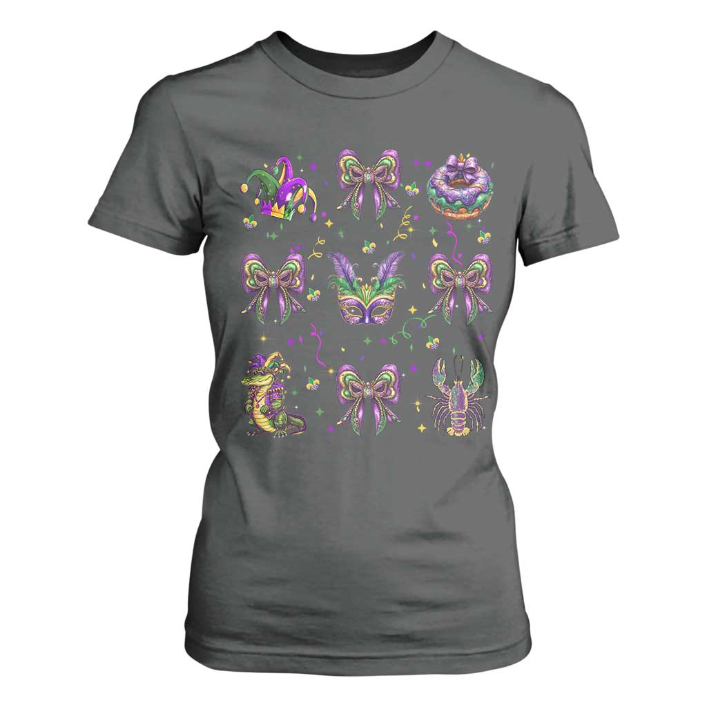 Mardi Gras Coquette T Shirt For Women Glitter Print Louisiana New Orleans Party Custume Beads TS10 Dark Heather Print Your Wear
