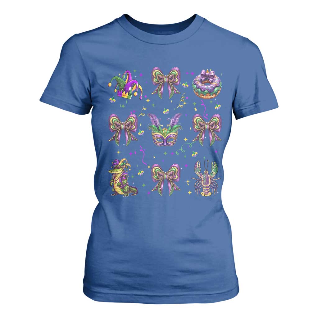 Mardi Gras Coquette T Shirt For Women Glitter Print Louisiana New Orleans Party Custume Beads TS10 Royal Blue Print Your Wear