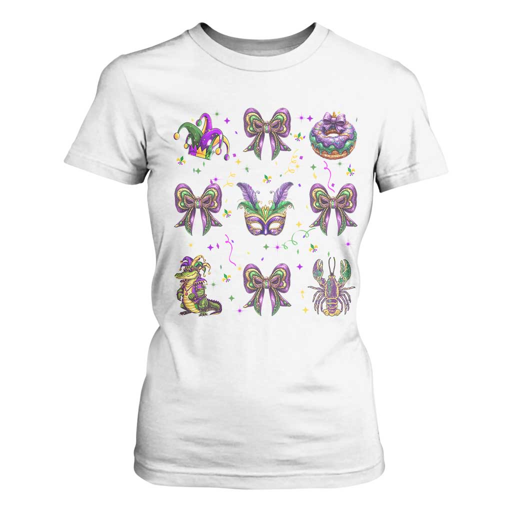 Mardi Gras Coquette T Shirt For Women Glitter Print Louisiana New Orleans Party Custume Beads TS10 White Print Your Wear