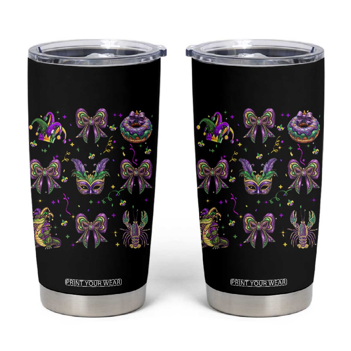 Mardi Gras Coquette Tumbler Cup Glitter Print Louisiana New Orleans Party Custume Beads TS10 Black Print Your Wear