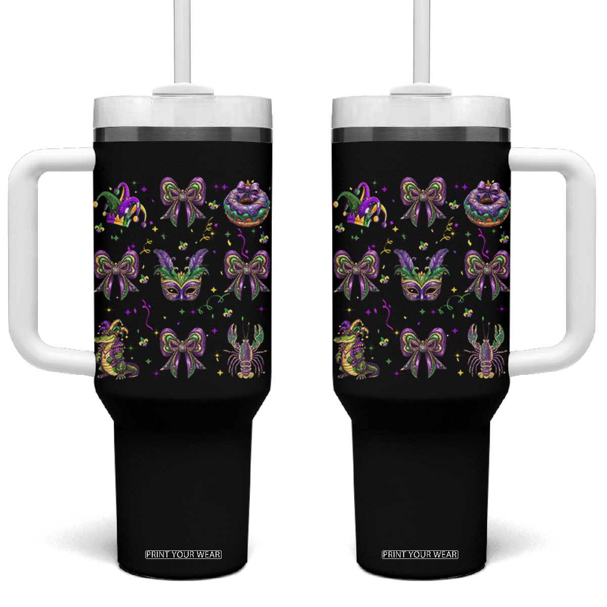 Mardi Gras Coquette Tumbler With Handle Glitter Print Louisiana New Orleans Party Custume Beads TS10 One Size: 40 oz Black Print Your Wear