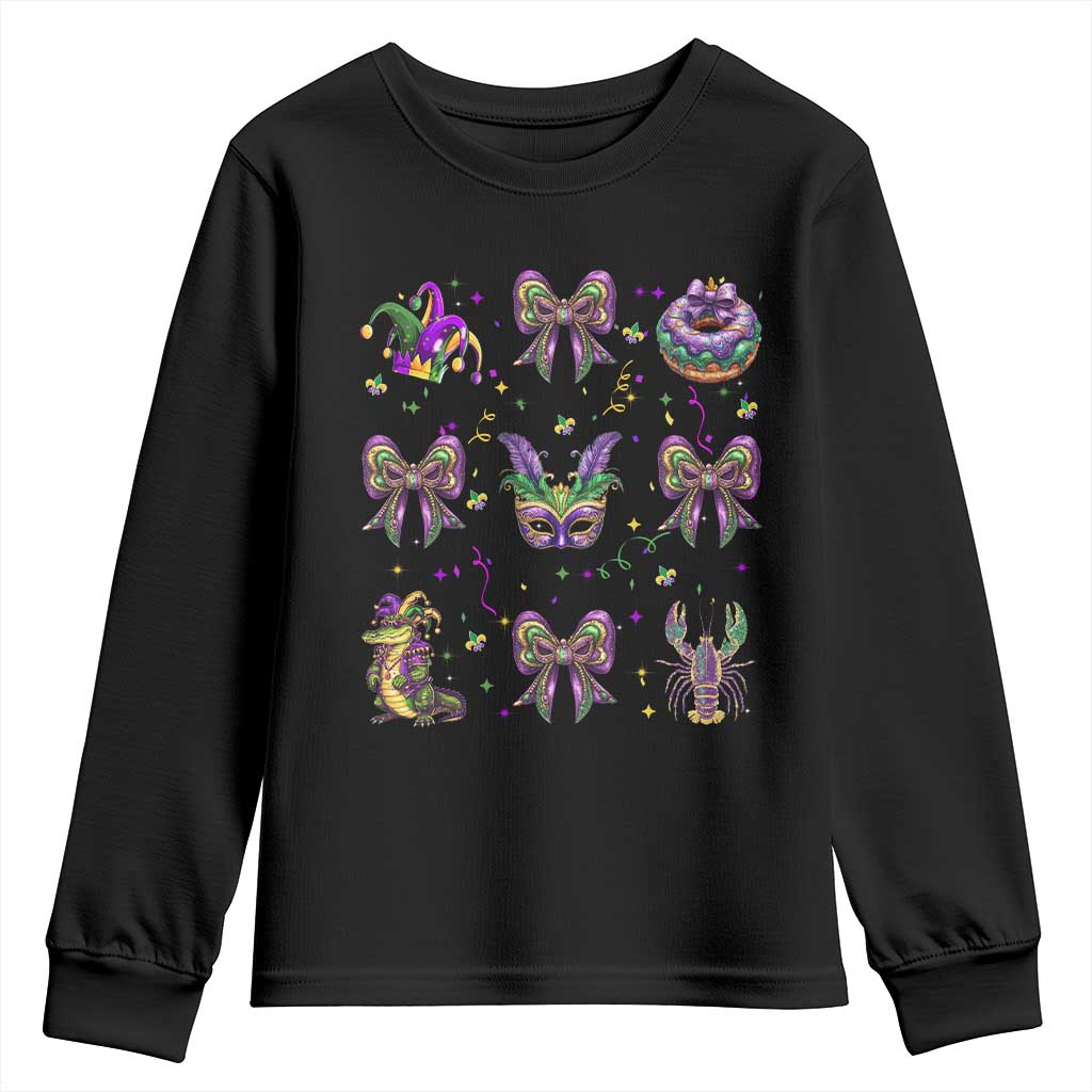 Mardi Gras Coquette Youth Sweatshirt Glitter Print Louisiana New Orleans Party Custume Beads TS10 Black Print Your Wear