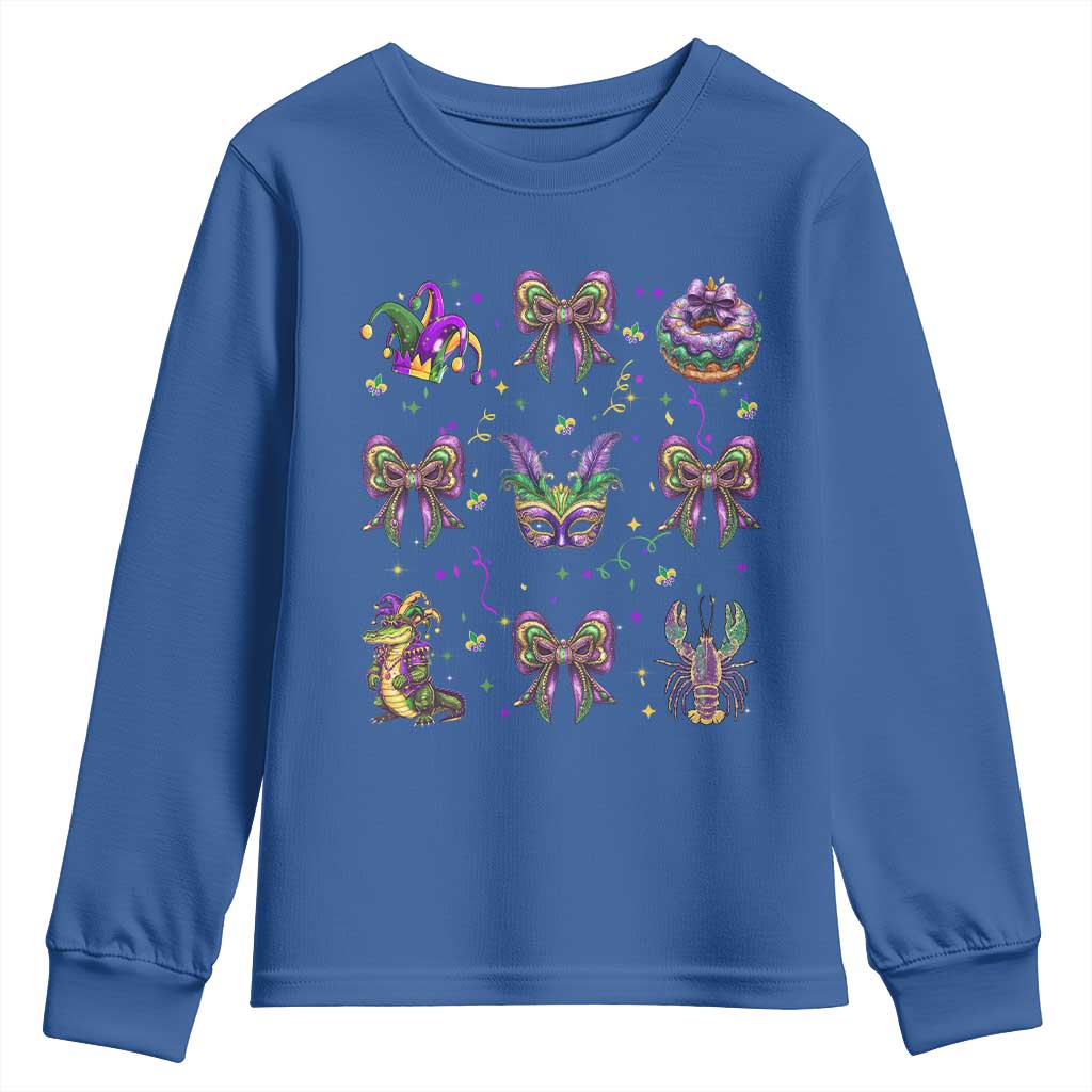Mardi Gras Coquette Youth Sweatshirt Glitter Print Louisiana New Orleans Party Custume Beads TS10 Royal Blue Print Your Wear