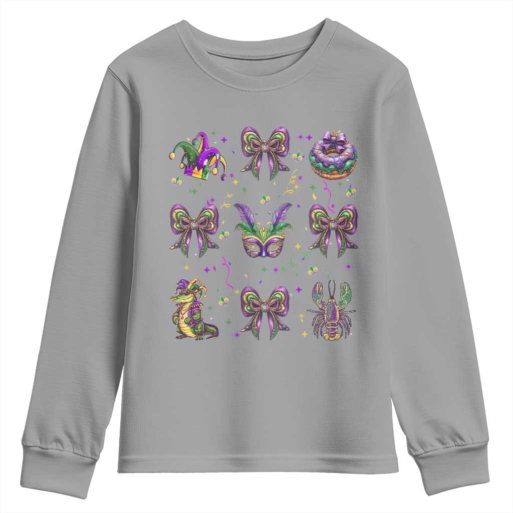 Mardi Gras Coquette Youth Sweatshirt Glitter Print Louisiana New Orleans Party Custume Beads TS10 Sport Gray Print Your Wear