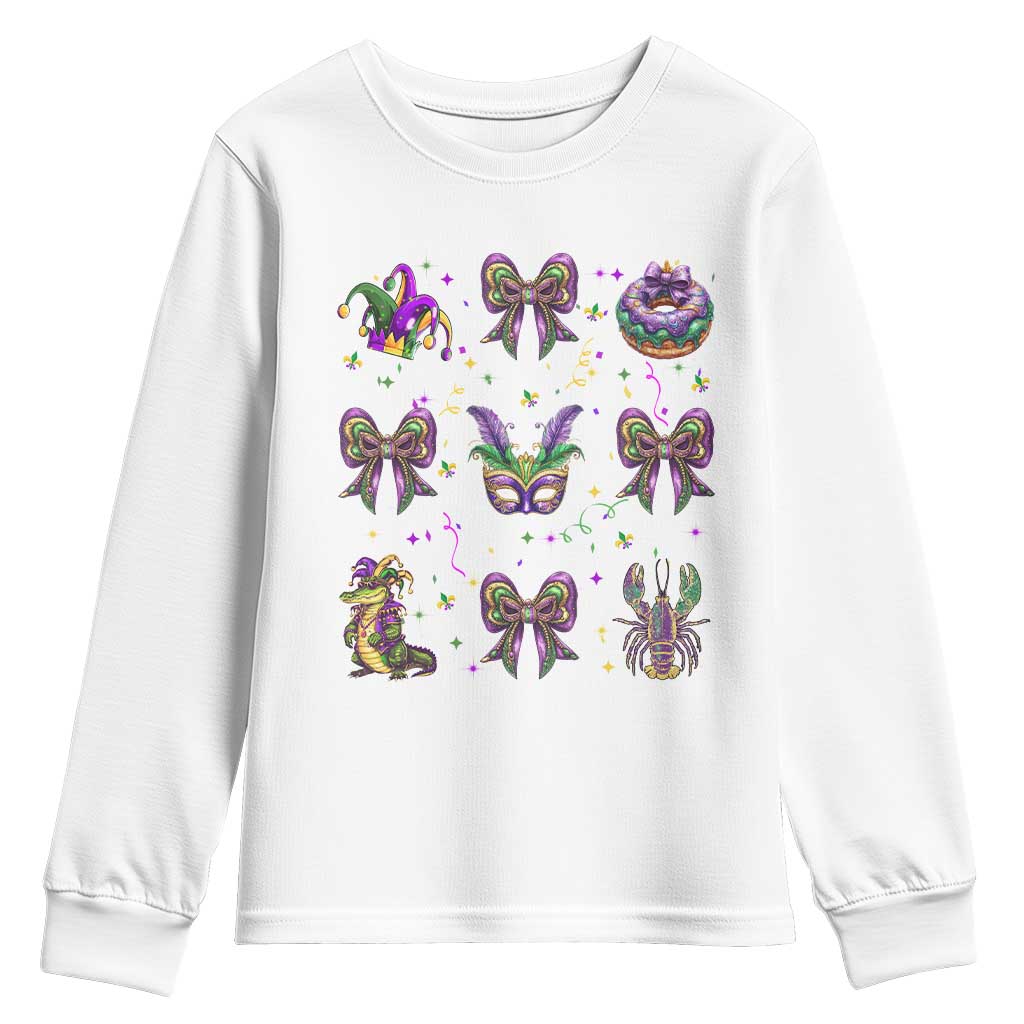 Mardi Gras Coquette Youth Sweatshirt Glitter Print Louisiana New Orleans Party Custume Beads TS10 White Print Your Wear