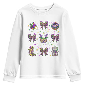 Mardi Gras Coquette Youth Sweatshirt Glitter Print Louisiana New Orleans Party Custume Beads TS10 White Print Your Wear