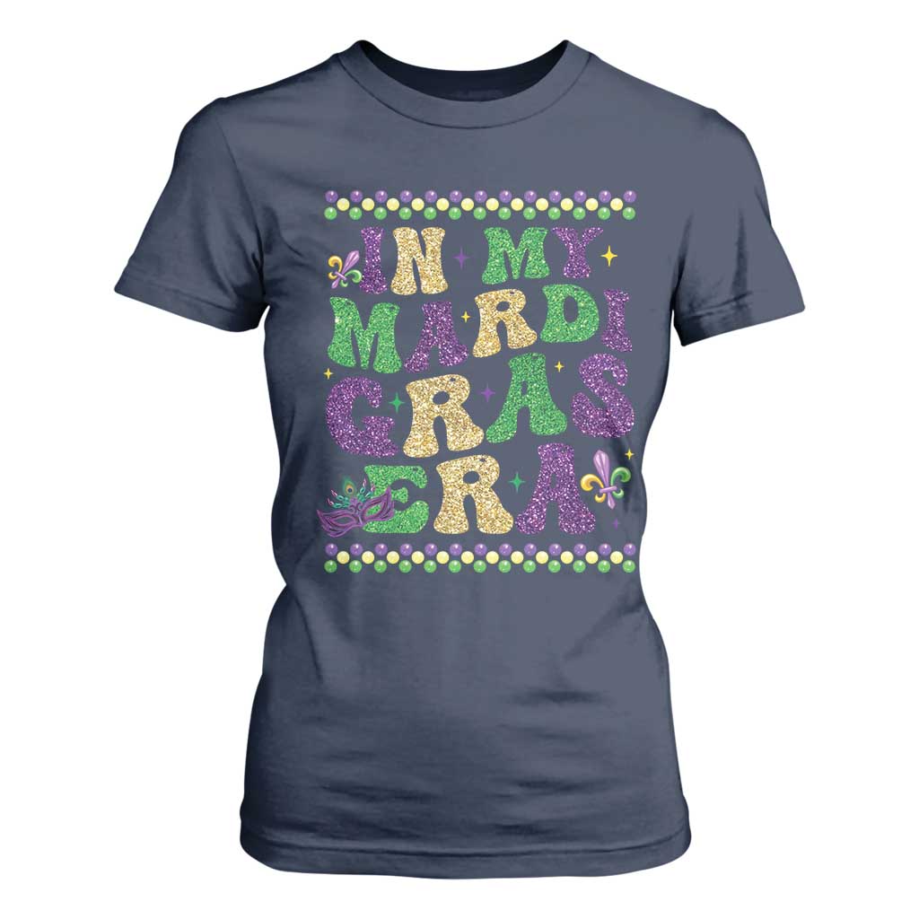 In My Mardi Gras Era T Shirt For Women Carnival New Orleans Trip Glitter Print TS10 Navy Print Your Wear