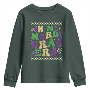 In My Mardi Gras Era Youth Sweatshirt Carnival New Orleans Trip Glitter Print TS10 Dark Forest Green Print Your Wear
