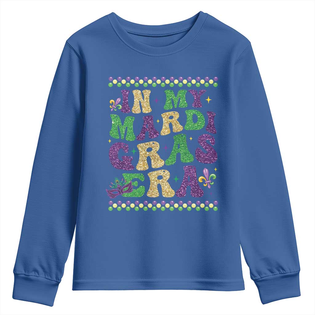 In My Mardi Gras Era Youth Sweatshirt Carnival New Orleans Trip Glitter Print TS10 Royal Blue Print Your Wear