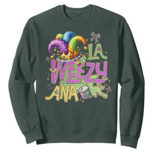Funny Mardi Gras Sweatshirt La Weezy Ana TS10 Dark Forest Green Print Your Wear