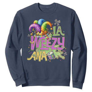 Funny Mardi Gras Sweatshirt La Weezy Ana TS10 Navy Print Your Wear