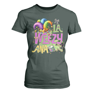 Funny Mardi Gras T Shirt For Women La Weezy Ana TS10 Dark Forest Green Print Your Wear