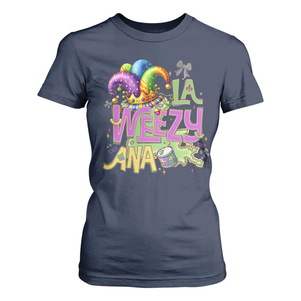 Funny Mardi Gras T Shirt For Women La Weezy Ana TS10 Navy Print Your Wear