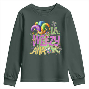 Funny Mardi Gras Youth Sweatshirt La Weezy Ana TS10 Dark Forest Green Print Your Wear