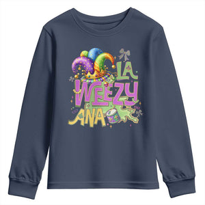 Funny Mardi Gras Youth Sweatshirt La Weezy Ana TS10 Navy Print Your Wear