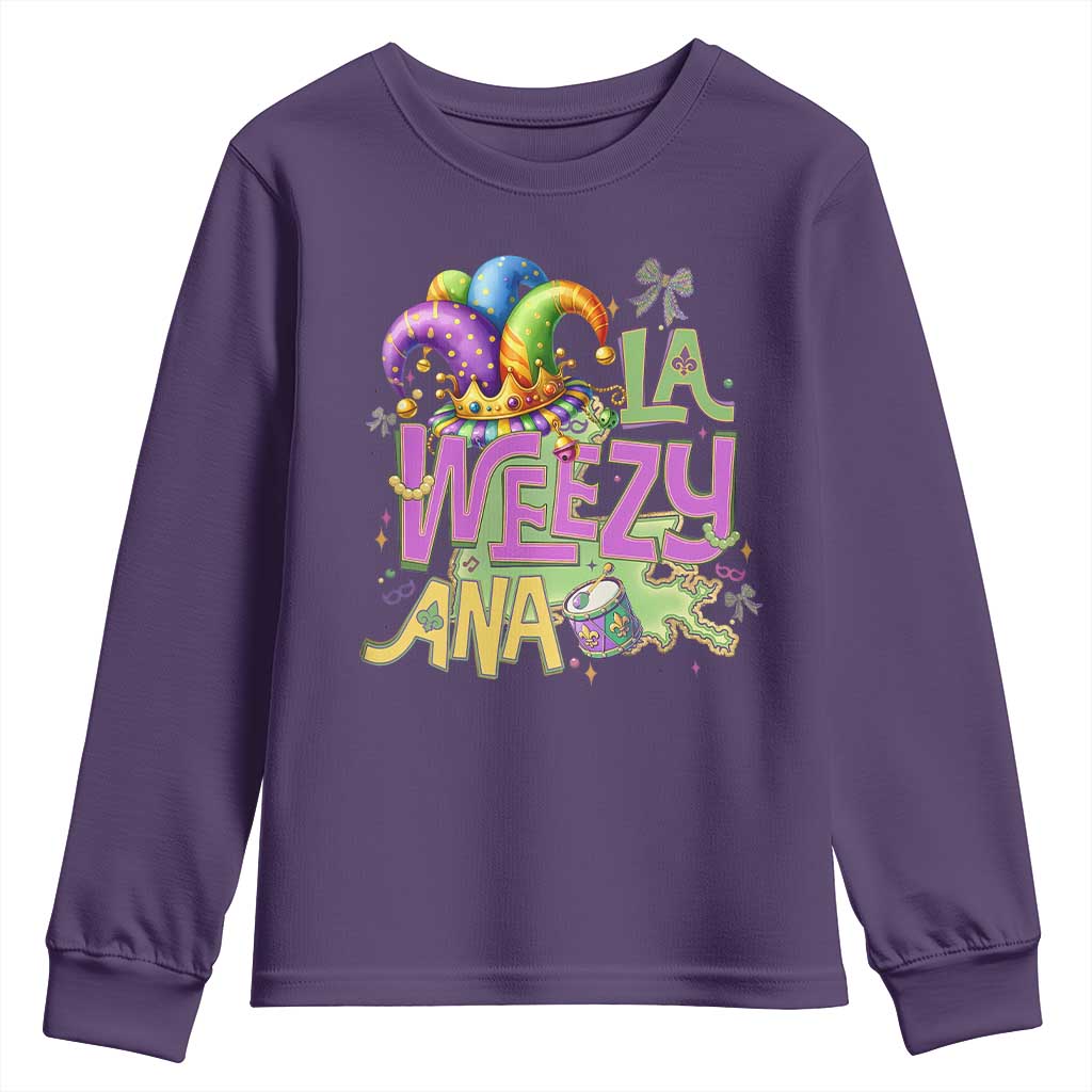 Funny Mardi Gras Youth Sweatshirt La Weezy Ana TS10 Purple Print Your Wear
