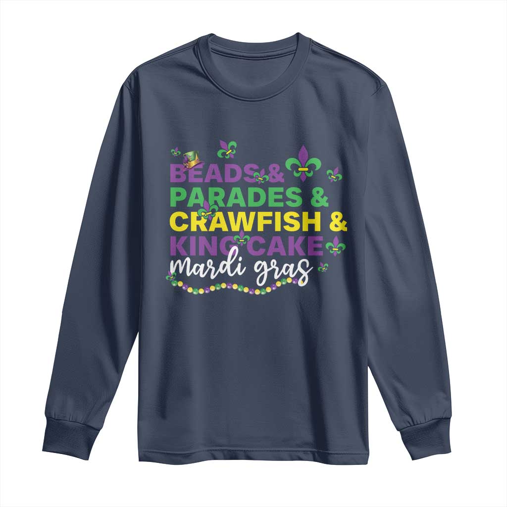 Beads Parades Crawfish King Cake Mardi Gras Long Sleeve Shirt TS10 Navy Print Your Wear