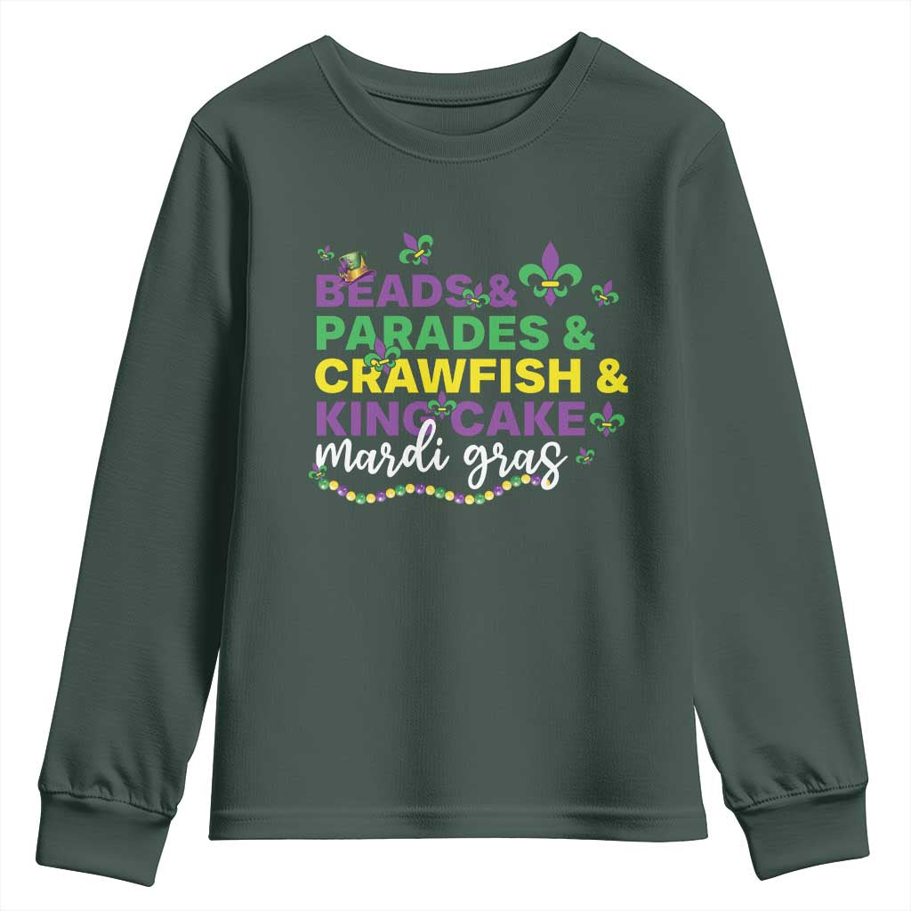 Beads Parades Crawfish King Cake Mardi Gras Youth Sweatshirt TS10 Dark Forest Green Print Your Wear