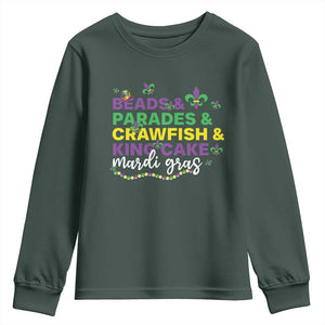 Beads Parades Crawfish King Cake Mardi Gras Youth Sweatshirt TS10 Dark Forest Green Print Your Wear