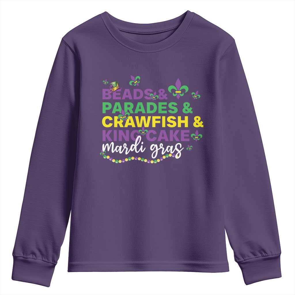 Beads Parades Crawfish King Cake Mardi Gras Youth Sweatshirt TS10 Purple Print Your Wear