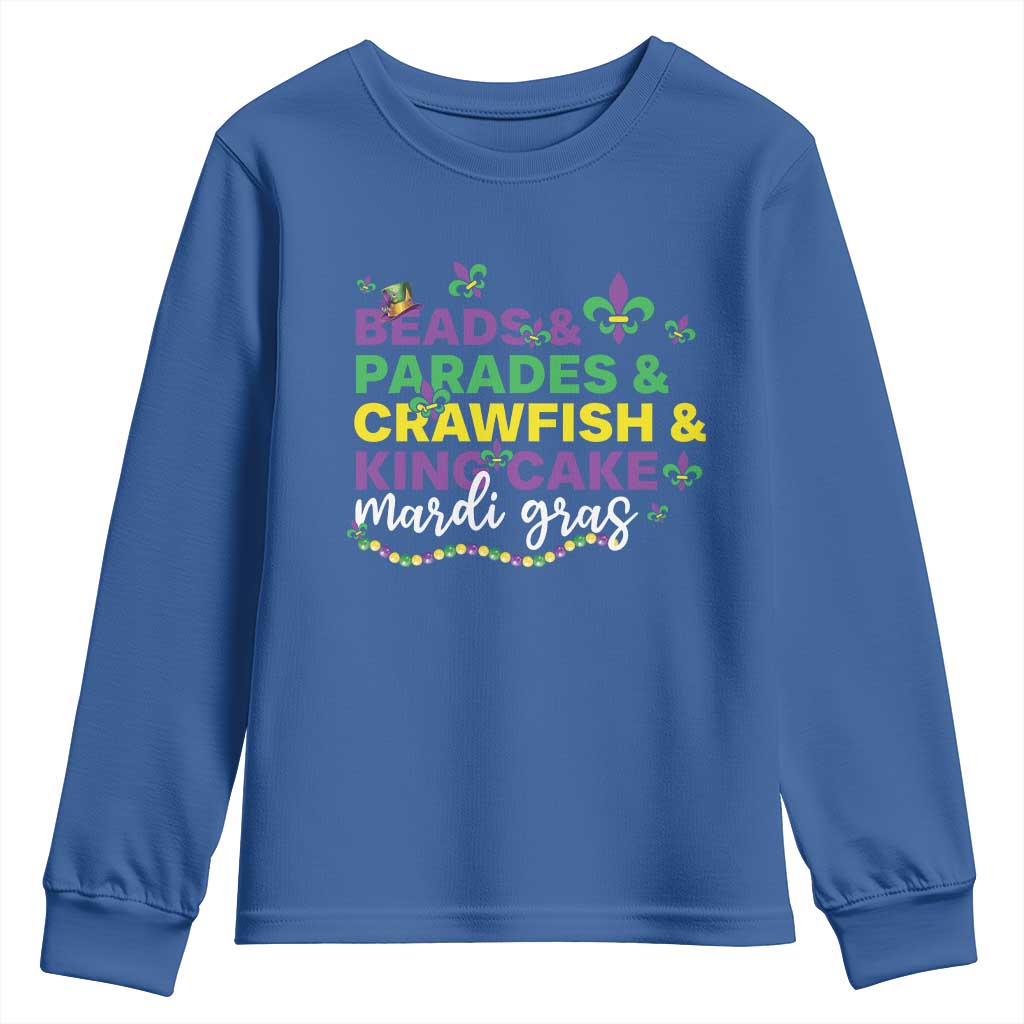 Beads Parades Crawfish King Cake Mardi Gras Youth Sweatshirt TS10 Royal Blue Print Your Wear