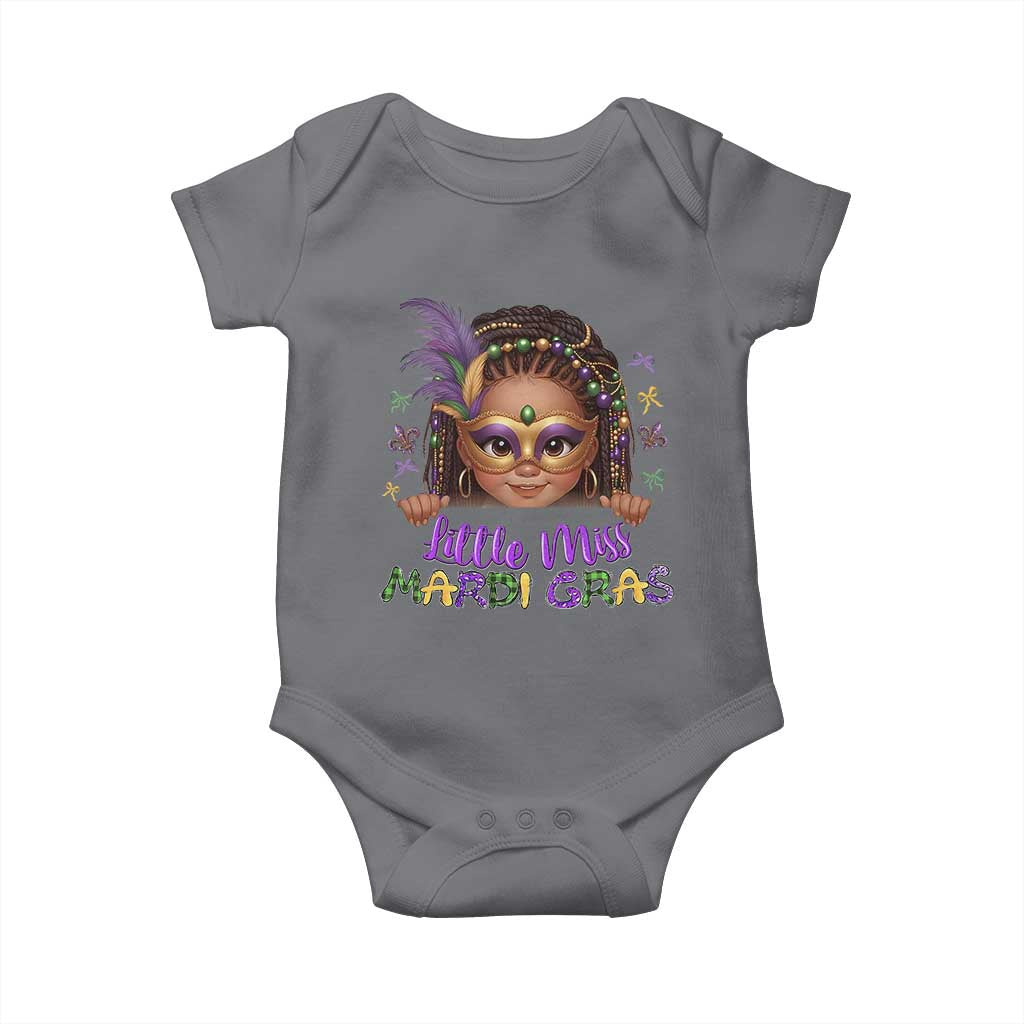 Little Miss Mardi Gras Baby Onesie Afro Messy Bun Girls Kids Mask Cute New Orleans TS10 Charcoal Print Your Wear