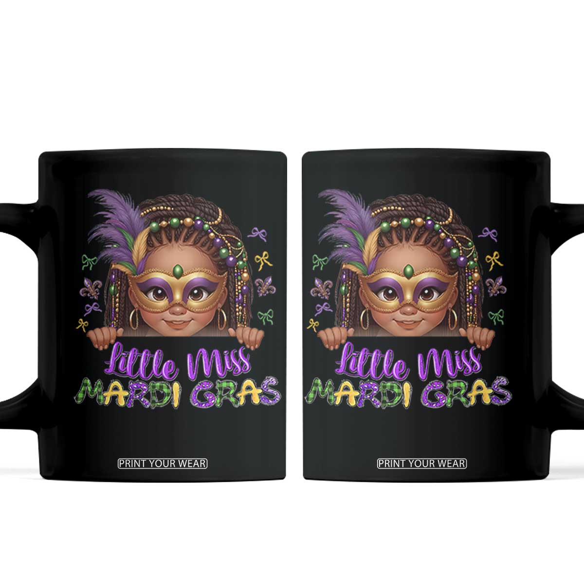 Little Miss Mardi Gras Coffee Mug Afro Messy Bun Girls Kids Mask Cute New Orleans TS10 Black Print Your Wear