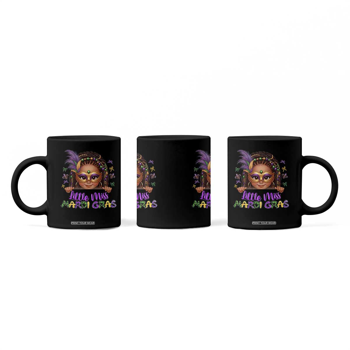 Little Miss Mardi Gras Coffee Mug Afro Messy Bun Girls Kids Mask Cute New Orleans TS10 Print Your Wear