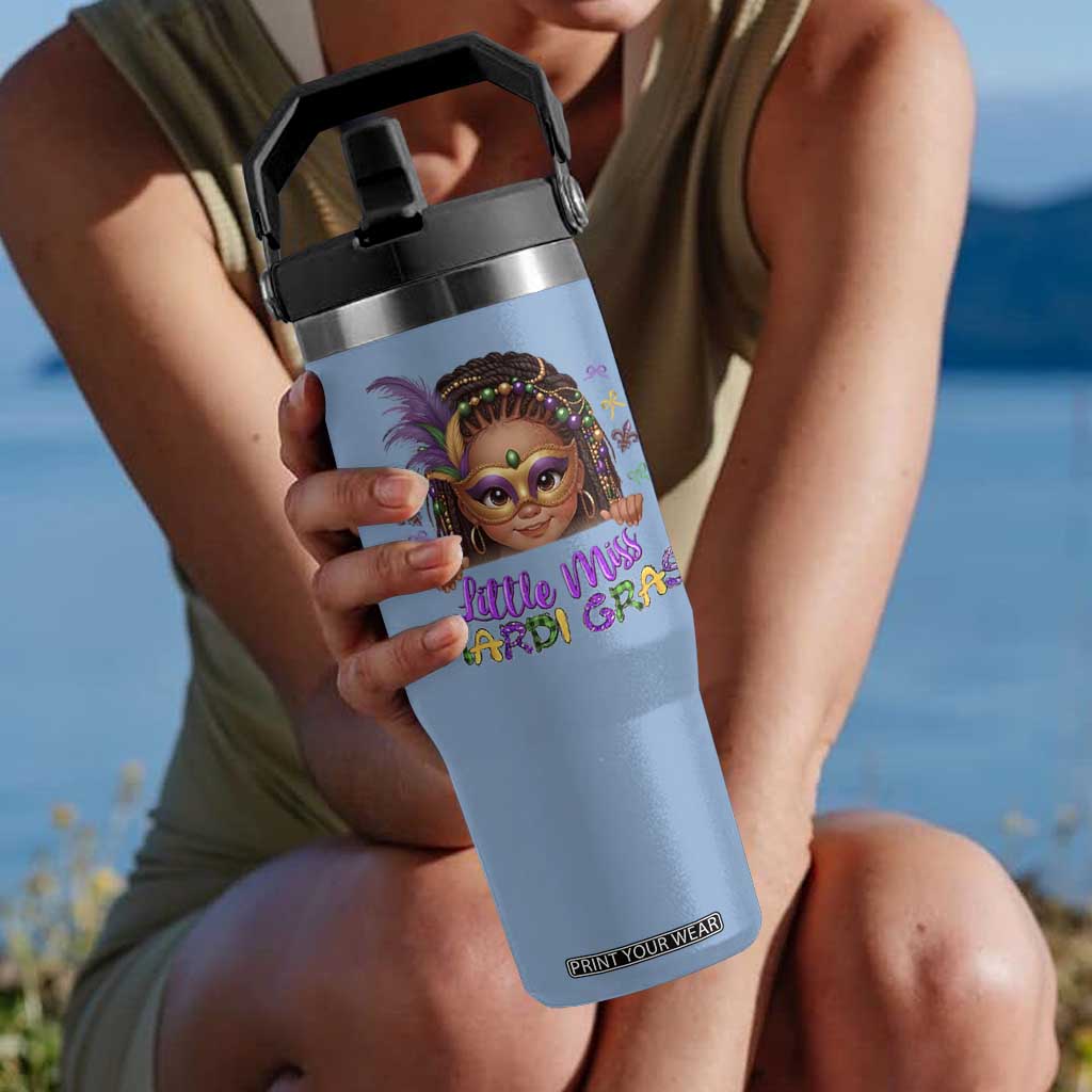 Little Miss Mardi Gras Flip Straw Tumbler Afro Messy Bun Girls Kids Mask Cute New Orleans TS10 One Size: 30 oz Light Blue Print Your Wear
