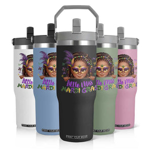 Little Miss Mardi Gras Flip Straw Tumbler Afro Messy Bun Girls Kids Mask Cute New Orleans TS10 Print Your Wear