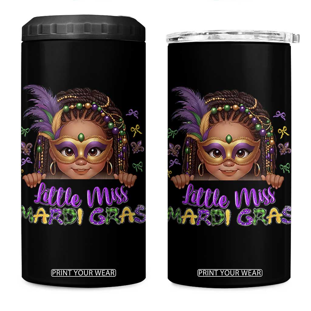 Little Miss Mardi Gras 4 in 1 Can Cooler Tumbler Afro Messy Bun Girls Kids Mask Cute New Orleans TS10 One Size: 16 oz Black Print Your Wear