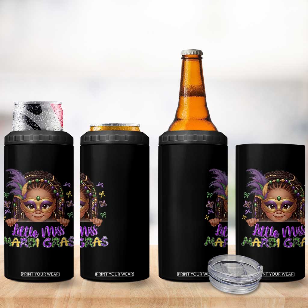 Little Miss Mardi Gras 4 in 1 Can Cooler Tumbler Afro Messy Bun Girls Kids Mask Cute New Orleans TS10 Print Your Wear