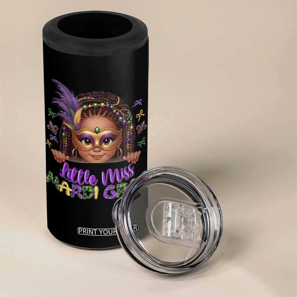 Little Miss Mardi Gras 4 in 1 Can Cooler Tumbler Afro Messy Bun Girls Kids Mask Cute New Orleans TS10 Print Your Wear