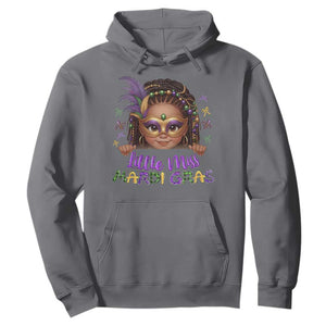 Little Miss Mardi Gras Hoodie Afro Messy Bun Girls Kids Mask Cute New Orleans TS10 Charcoal Print Your Wear