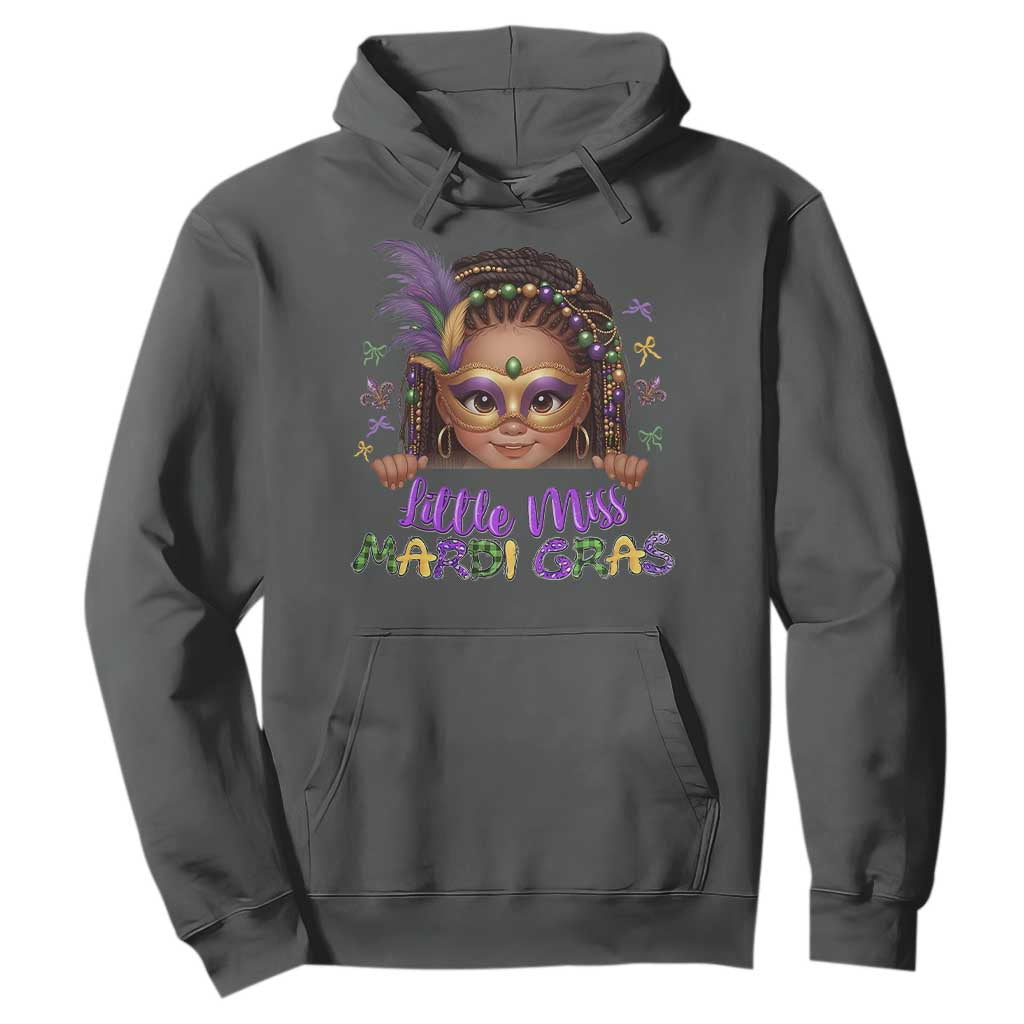 Little Miss Mardi Gras Hoodie Afro Messy Bun Girls Kids Mask Cute New Orleans TS10 Dark Heather Print Your Wear
