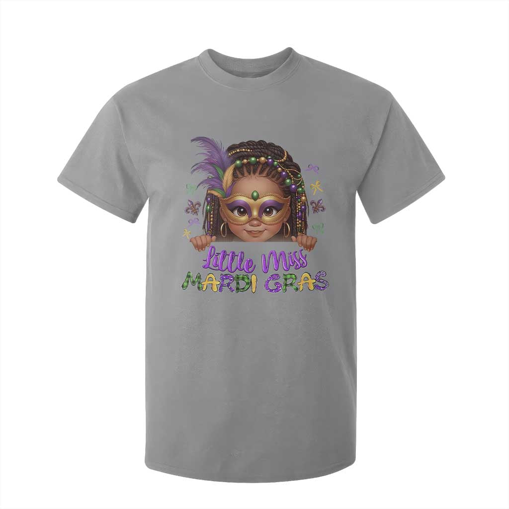 Little Miss Mardi Gras T Shirt For Kid Afro Messy Bun Girls Kids Mask Cute New Orleans TS10 Sport Gray Print Your Wear