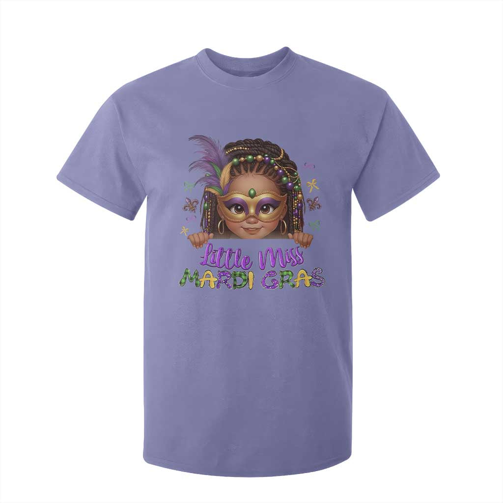 Little Miss Mardi Gras T Shirt For Kid Afro Messy Bun Girls Kids Mask Cute New Orleans TS10 Violet Print Your Wear